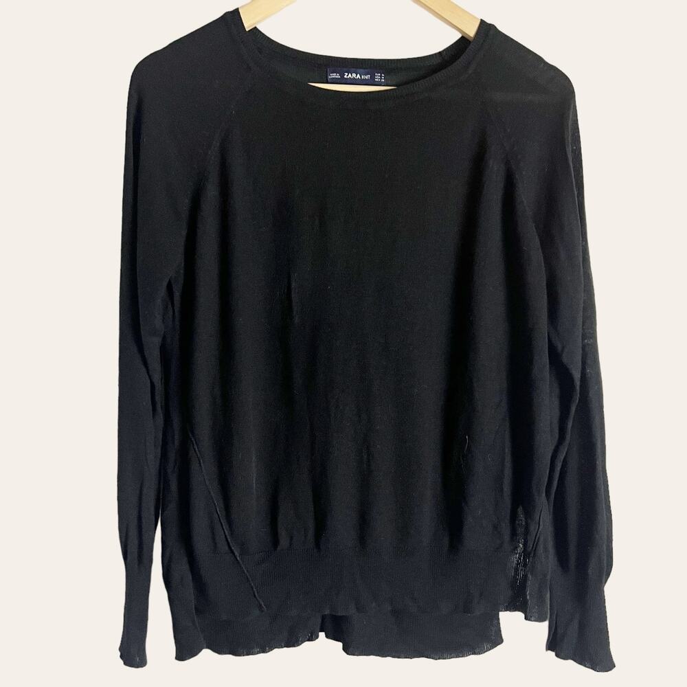 Zara Knit Black Lightweight Crewneck Pullover Sweater Size M